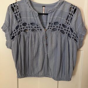 Women's Free People Cropped Blue Crochet Detail Top